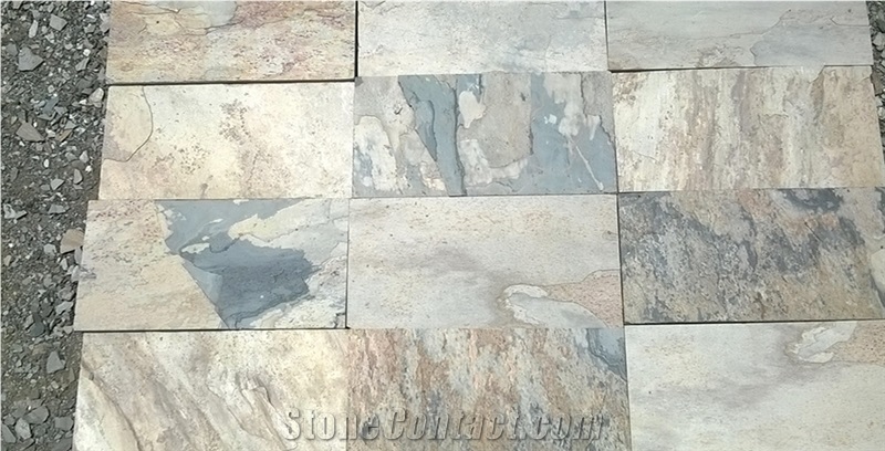 Indian Autumn Slate Ledge Stone, Multicolor Slate Wall Cladding, Stacked Stone Veneer