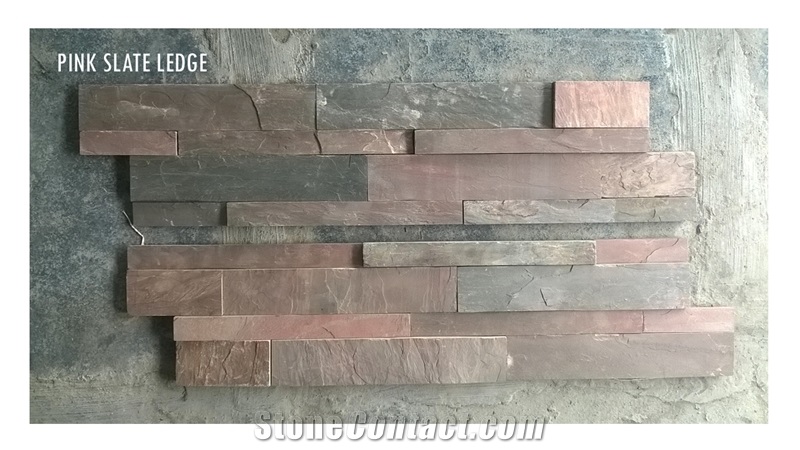 Multi Pink Slate Ledge, Pink Slate Cultured Stone, Wall Cladding, Stacked Stone Veneer India
