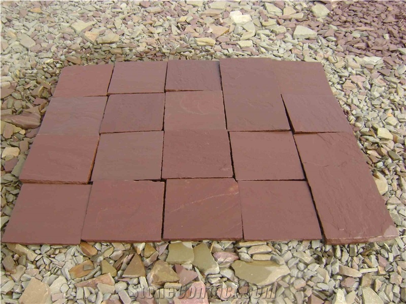 Sandstone Mandan Red Block Tiles & Slabs, Pattern Tiles