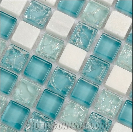 1 Inch Square Light Blue Glass Cheap Mosaic Tiles Cheap Mosaic Tile Sheets Swimming Pool Tiles for Sale