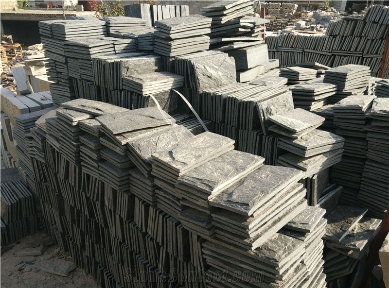 China Black Quartzite Natural Split Slabs & Tiles