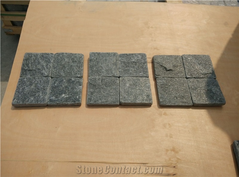 China Natural Dark Grey Quartzite Tumbled Slabs & Tiles, Natural Quartzite