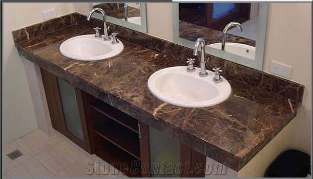 Competitive Price Brown Marble Bathroom Countertop, Dark Emperador Marble Bathroom Vanity Tops