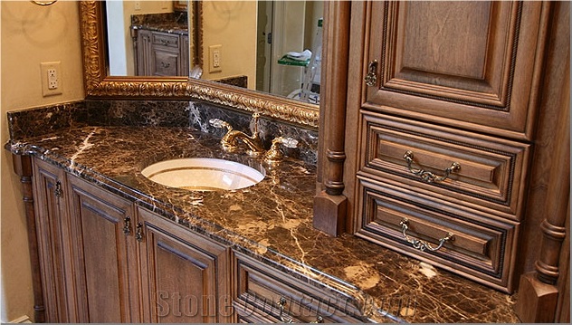 Dark Emperador Brown Marble Bathroom Countertops Design