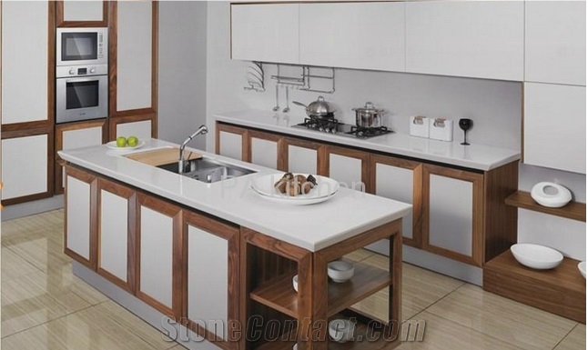 Engineered Quartz Kitchen Countertops/Pure White Quartz Stone Countertop/Pure White Quartz Kithen Island Top