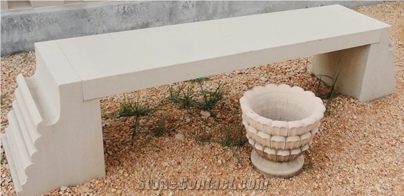 Garden Bench and Table, Yellow Sandstone Bench, Sandstone Garden Bench