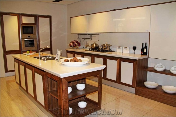 Lowes White Quartz Engineered Stone Kitchen Countertops From China