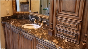 Professional Dark Emperador Marble Bath Tops, Bathroom Vanity Tops