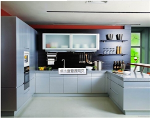 Pure White Quartz Stone Countertop with Cabinet, Kitchen Unit