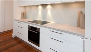 Pure White Quartz Stone Countertop with Cabinet, Kitchen Unit