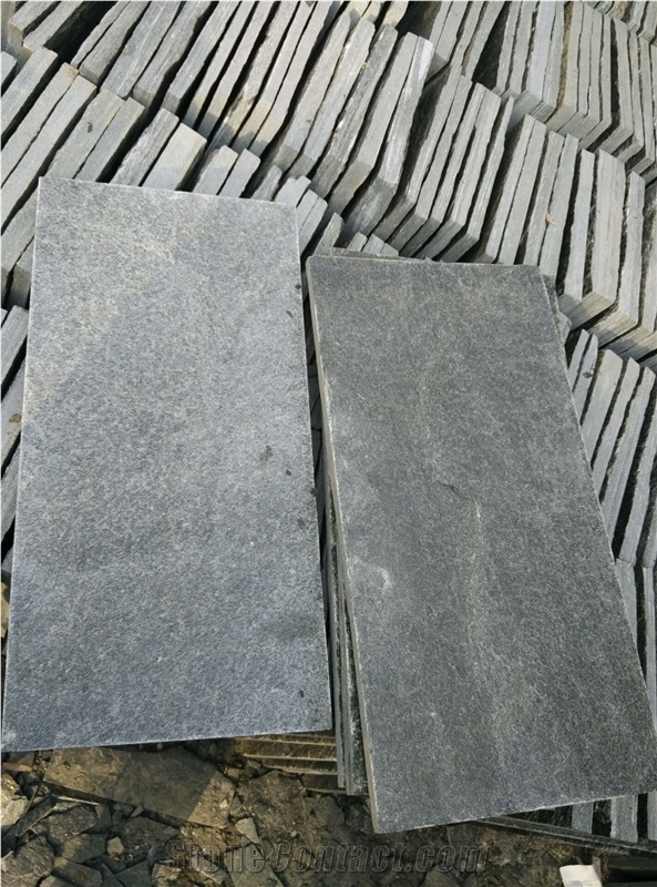 Tumbled Dark Grey Quartzite Slabs & Tiles, China Grey Quartzite