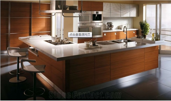 White Quartz Stone Kitchen Countertops Made in China