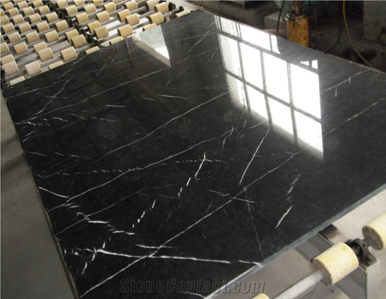 China Black Marquina Marble Tile & Slab, Nero Marquina, Black and White, Polished, Acid Washed, Floor, Wall
