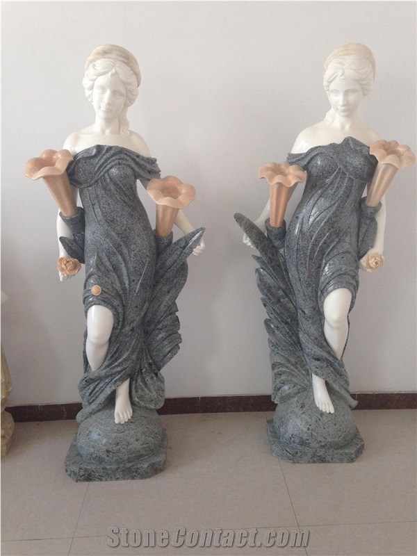 Hand Carving Natural Marble Stone Western Lady Statues