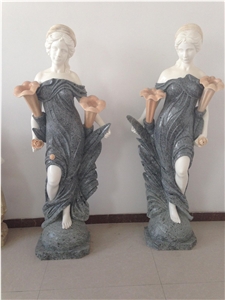Hand Carving Natural Marble Stone Western Lady Statues