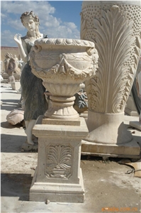 Natural Stone Exterior Flower Pots with Flower Stand