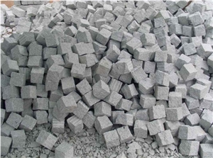 Grey Granite Cube Stone Road Pavers, G601 Granite Cobble Stone