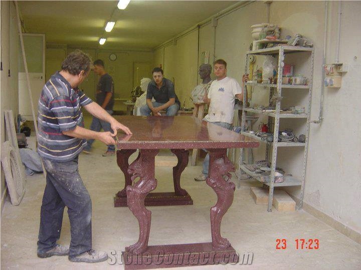 Porfido Rosso Hand Carved Table