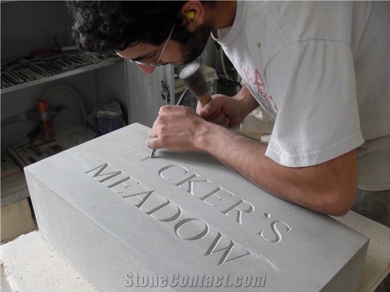 Owers Whitbed Limestone Lettering Relief & Etching, White Limestone Engravings