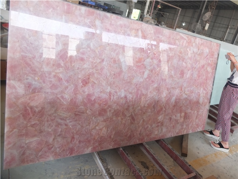 Pink Quartz Slab Semi Precious Gemstone Semiprecious