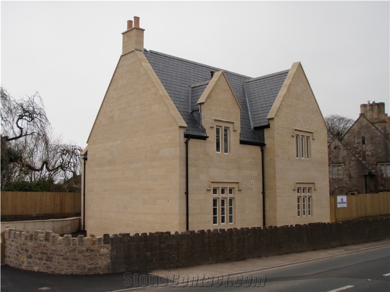 Doulting Stone Ashlar House Project, Beige Limestone Building & Wallings