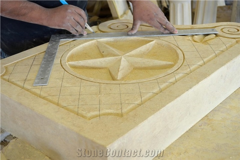Texas Cream Limestone Hand Carved Bench