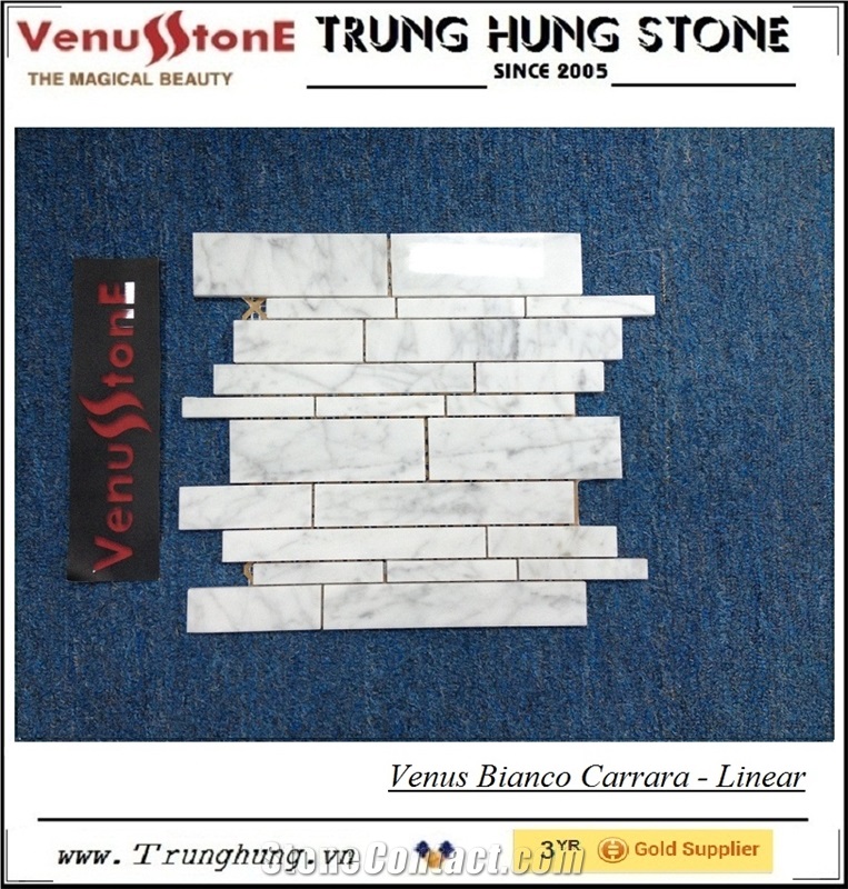 Bianco Carrara Polished Linear Splicing Mosaic Tiles, White Marble Mosaic Italy
