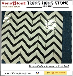 Mixed Black and White Cheveron Polished Marble Mosaic Tiles