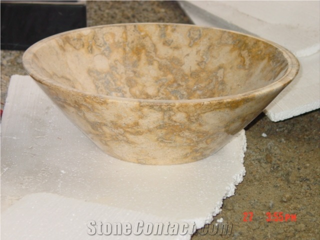 Natural Stone Pacific Gold Marble Bathroom Wash Sinks, Kitchen Vessel Round Basins, Yellow Marble Oval Sink, Outdoor & Indoor Polished Surface Wash Bowls Basins
