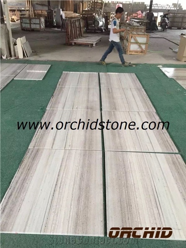 Chinese Polished Crystal Timber White Wooden Grainy Marble Slab & Tile