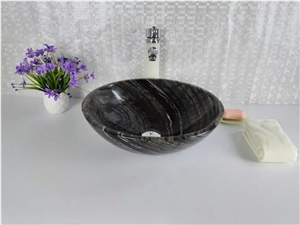 Black Wood Vein Marble Sinks Basins, Black Wooden Marble Round Basins,Wooden Black Marble Bathroom Sinks,Black Marble Vessel Sinks