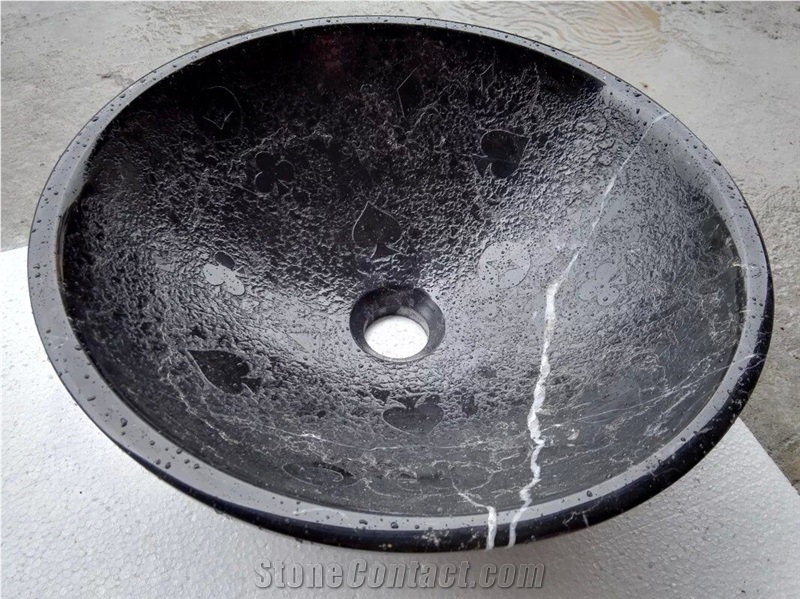 Black Wood Vein Marble Sinks Basins, Black Wooden Marble Round Basins,Wooden Black Marble Bathroom Sinks,Black Marble Vessel Sinks