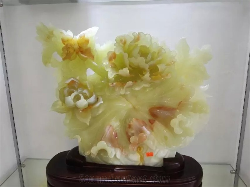 Green Onyx Flower Handicraft Carving,Green Jade Carved Gifts