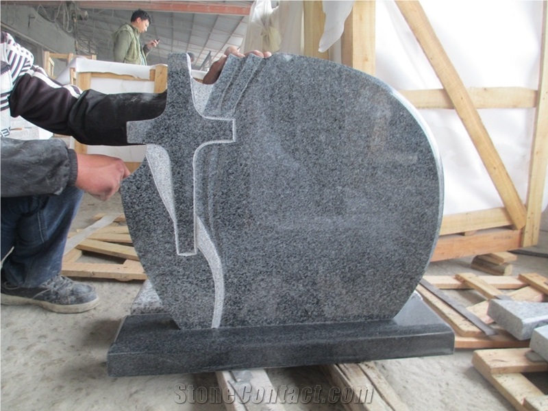 Cross Design China Impala Granite Stone G654 Headstone, Chinese Custom Monuments Engraved Headstones