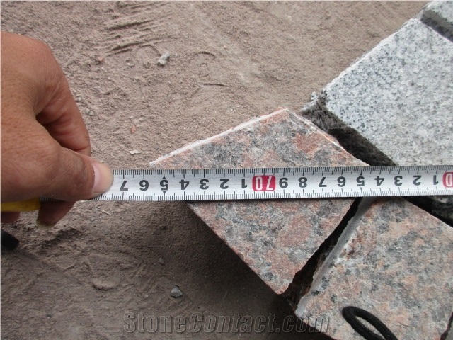 Maple Red Granite G562 Mesh Pavers Sawn Cut Surface, Fan Pattern Granite Pavers