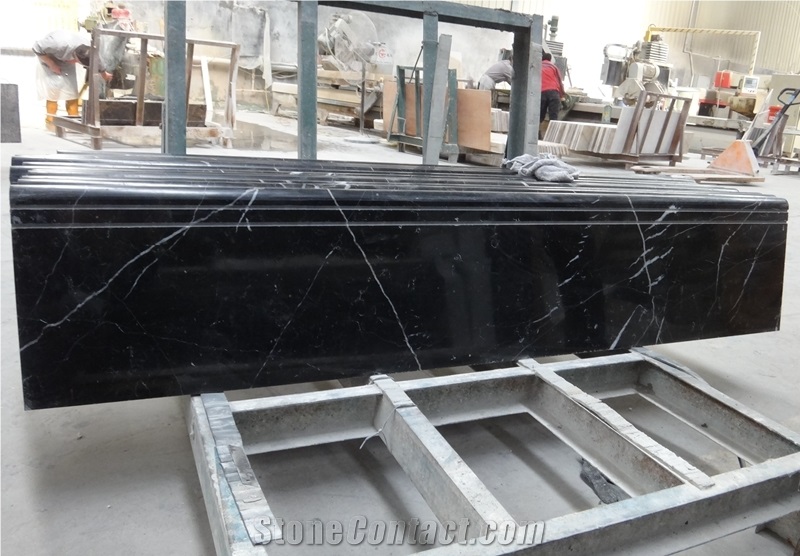 Polished Nero Marquina Marble Indoor Decorative Stairs & Steps Anti-Slip, Black Marble Step