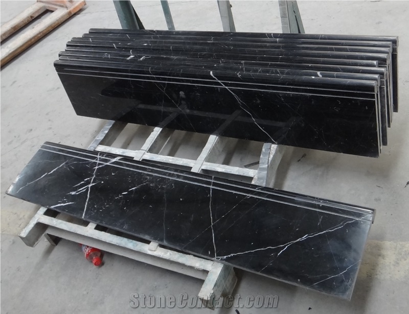 Polished Nero Marquina Marble Indoor Decorative Stairs & Steps Anti-Slip, Black Marble Step
