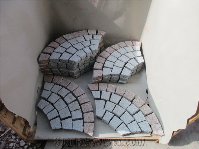 Split Surface Fan Pattern China Granite G654 and G562 Square Paving Stone, Mesh Cobbles Panel, Mesh Paving Stone Plate, Landscaping Patio Cube Stone