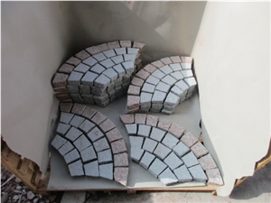 Split Surface Fan Pattern China Granite G654 and G562 Square Paving Stone, Mesh Cobbles Panel, Mesh Paving Stone Plate, Landscaping Patio Cube Stone