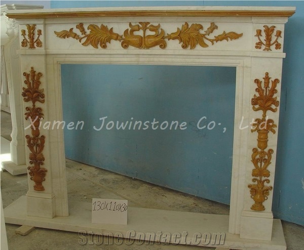 Polished British Style Fireplace, White Marble Fireplace