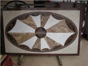 Polished Light Emperador and White Marble Medallion Pattern for Flooring