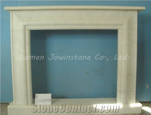Polished Marble Fireplace, British/French Style Fireplace with White Marble