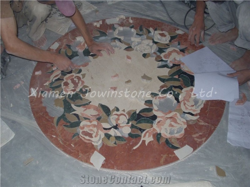 Polished Red/Dark/White Marble Waterjet Medallion Pattern for Hotel / Square Flooring