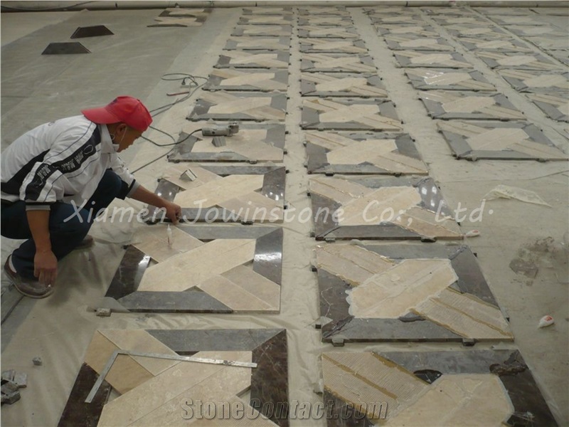 Polished Red/Dark/White Marble Waterjet Medallion Pattern for Hotel / Square Flooring
