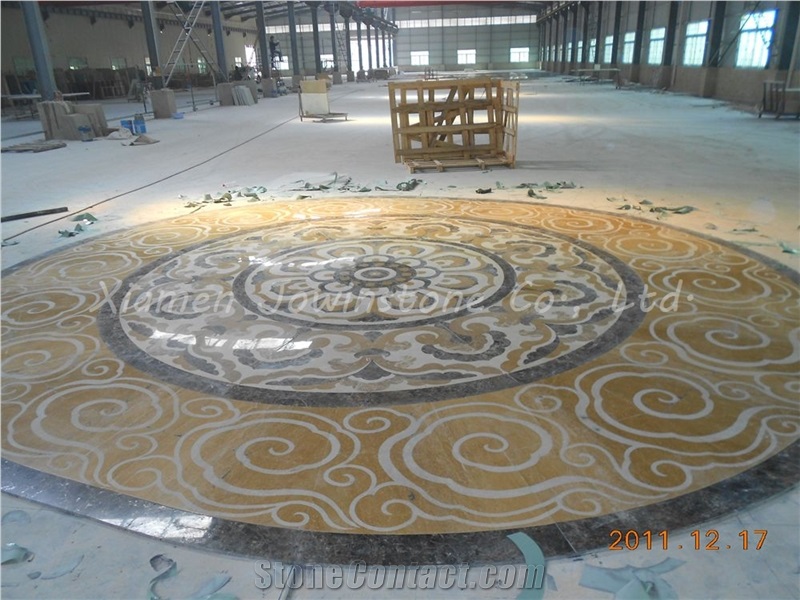 Polished Yellow/Dark Marble Waterjet Medallion Pattern, for Hotel/ Square Flooring
