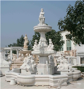 Beige Marble and White Marble Fountain for Garden Decoration,Hotel Outside Fountain,Exterior Water Fountain.