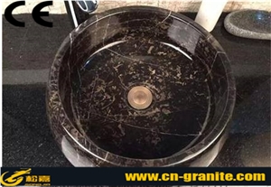 Black Golden China Marble Flower Sink, Natural Stone Basin, Stone Kitchen Sink