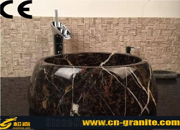 Black Golden China Marble Flower Sink, Natural Stone Basin, Stone Kitchen Sink