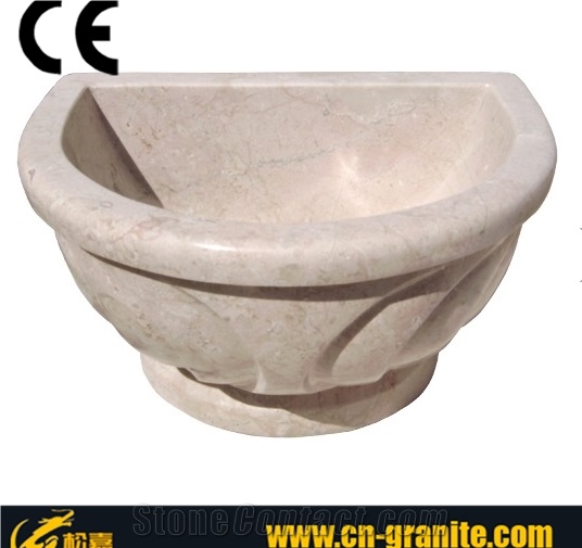 China Beige Marble Basin,Natural Stone Pedestal Sink,Natural Stone Sink,Round Basins for Bathroom