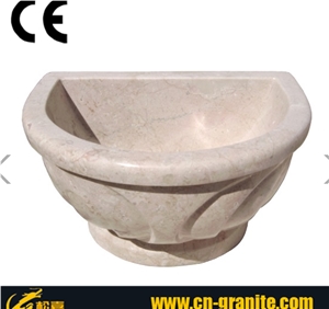 China Beige Marble Basin,Natural Stone Pedestal Sink,Natural Stone Sink,Round Basins for Bathroom